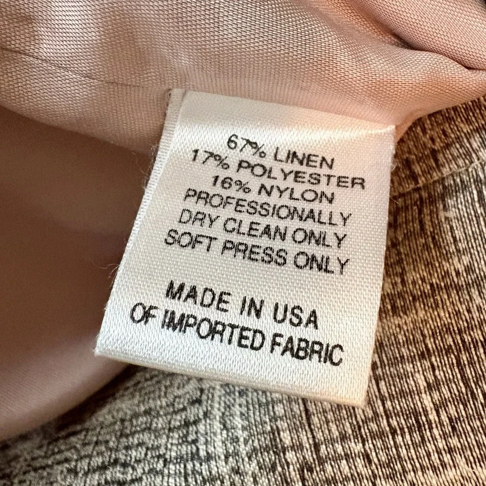 Tamotsu New York Linen Blend Collarless Suit Jacket Blazer Women's L Taupe Sage